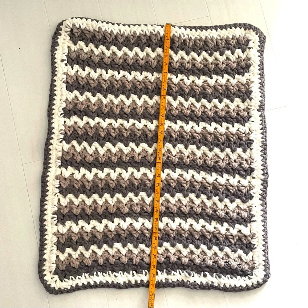 NEW Handmade Crochet Blanket Baby Pet Soft Cuddly Gray Cream Neutral, 30” x 25”